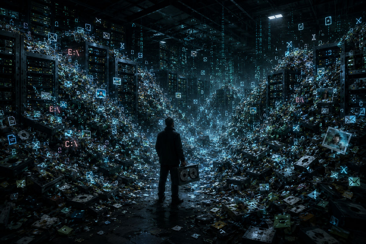 Dystopischer Datenfriedhof im Serverlabyrinth